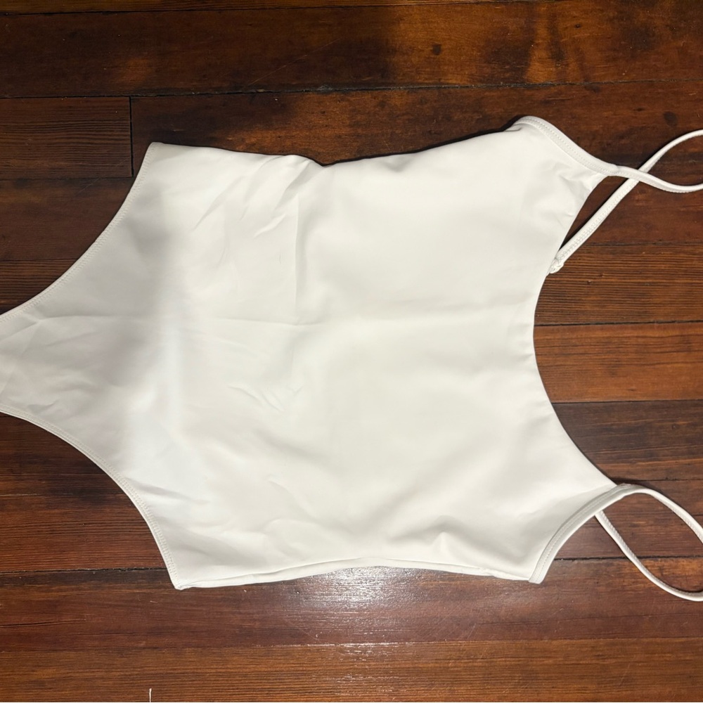 Good American White Bodysuit with Plunging Neckline and High-Cut Sides